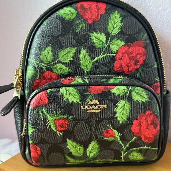 Coach Black and Red Rose Backpack - Picture 1 of 6